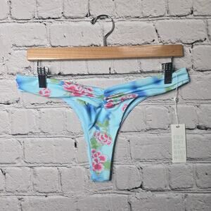 Frankies Bikinis Dexter Thong Bikini Bottom Blue Floral Print New Size Large